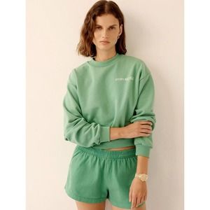 Sporty & Rich Disco Cropped Crewneck Sweatshirt in Kelly Green Size Small